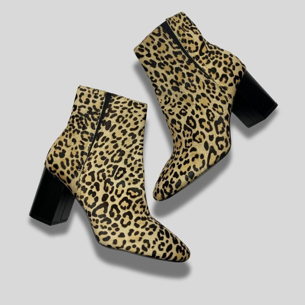 HALOGEN Leopard Calf Hair Ankle Bootie Chelsea Size 9